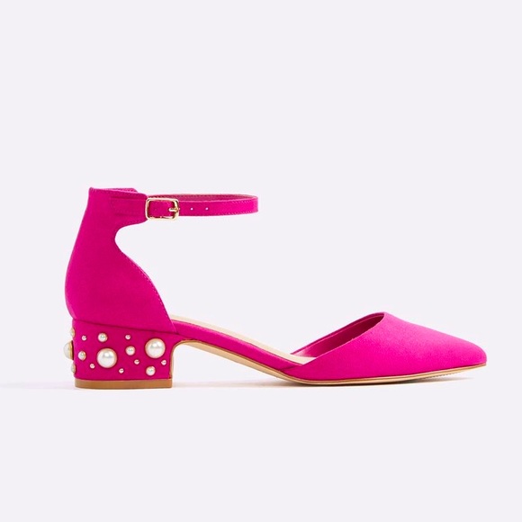 Aldo Wiliwiel Hot Pink Suede Pearl Ankle Strap